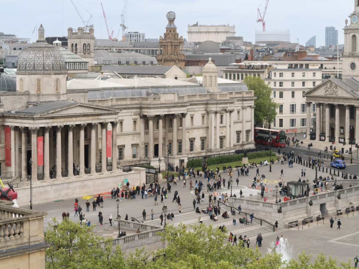 View of The National Gallery on Trafalgar Square.